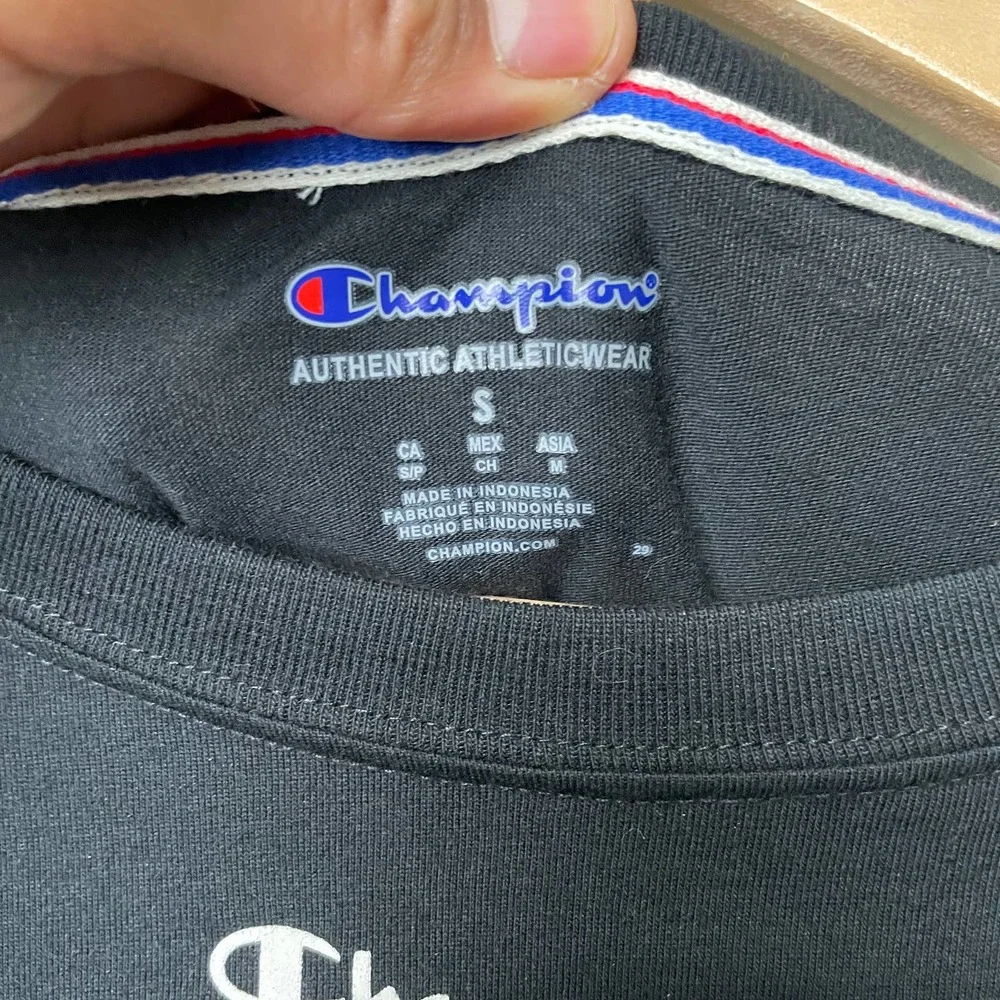 NWT Champion Heritage Long Sleeve Crew Neck Tee Black White Stripe Logo S - Picture 3 of 8